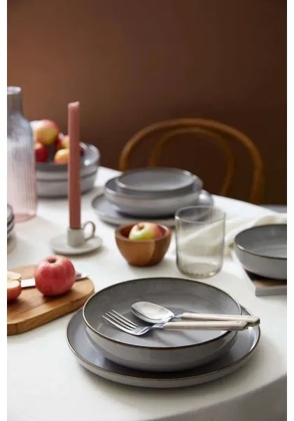 Set de masă 12 piese, gri, porțelan