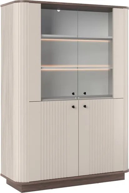 Vitrină cu patru uși pe soclu Vesper 103 cm - cașmir / nuc / mânere negre