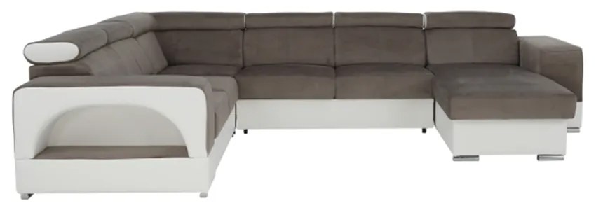 colţar în formă de U, piele ecologică albă/material textil maro, model dreapta, KAMELIA
