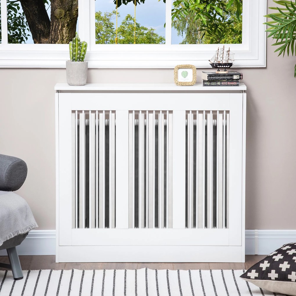 HOMCOM Masca Radiator Moderna din MDF si Otel Alb 90x18x84cm Protectie si Decor pentru Calorifer | Aosom Romania