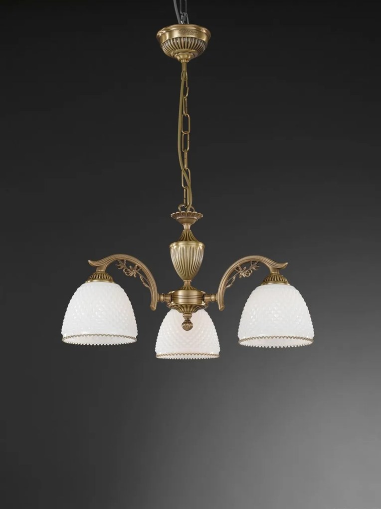 Candelabru cu 3 brate clasic design italian din alama si sticla 8601 RA-L. 8601/3