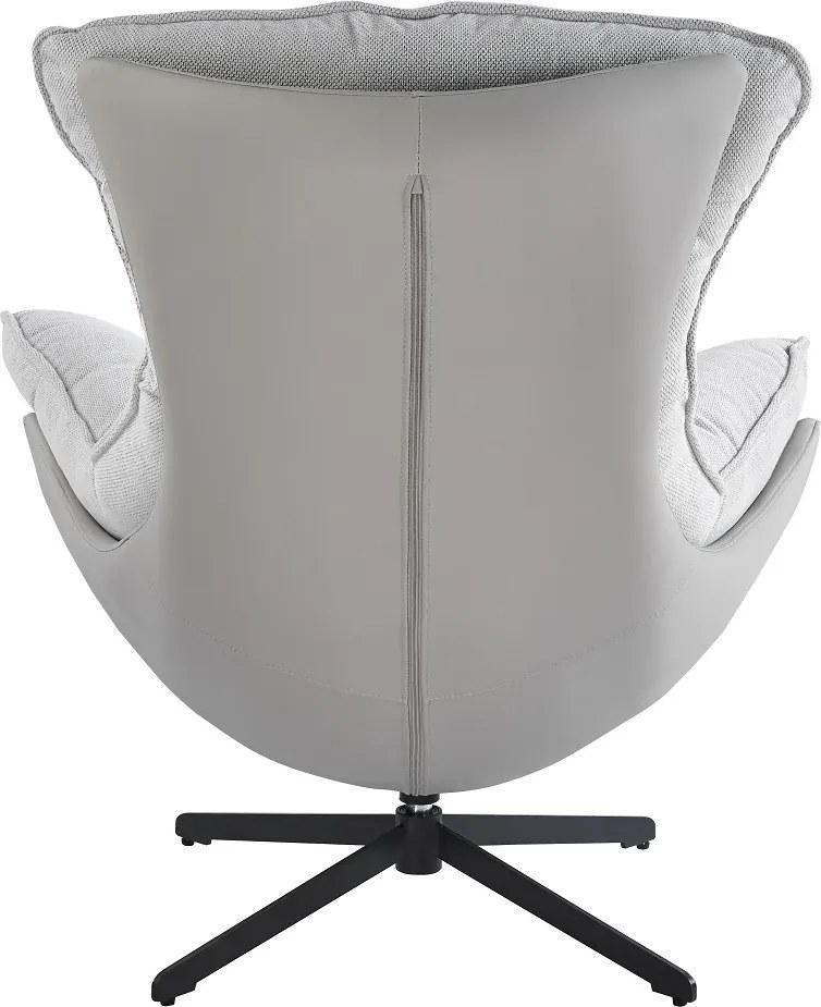 Fotoliu Lounge Rotativ 360° cu Pernă Extra Confort, Tapiterie Linen + PU, Bază Metalică Neagră, Design Modern, Gri