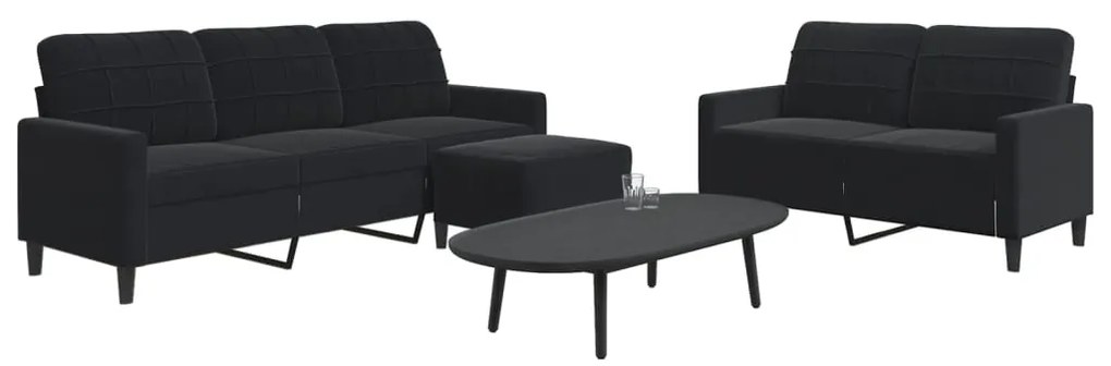 vidaXL Set de canapele cu perne, 3 piese, negru, catifea