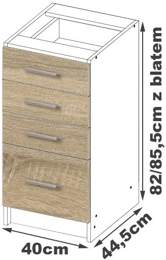 Dulap inferior de bucătărie Lula s40 sz4 (Alb mat + stejar sonoma). 1068766