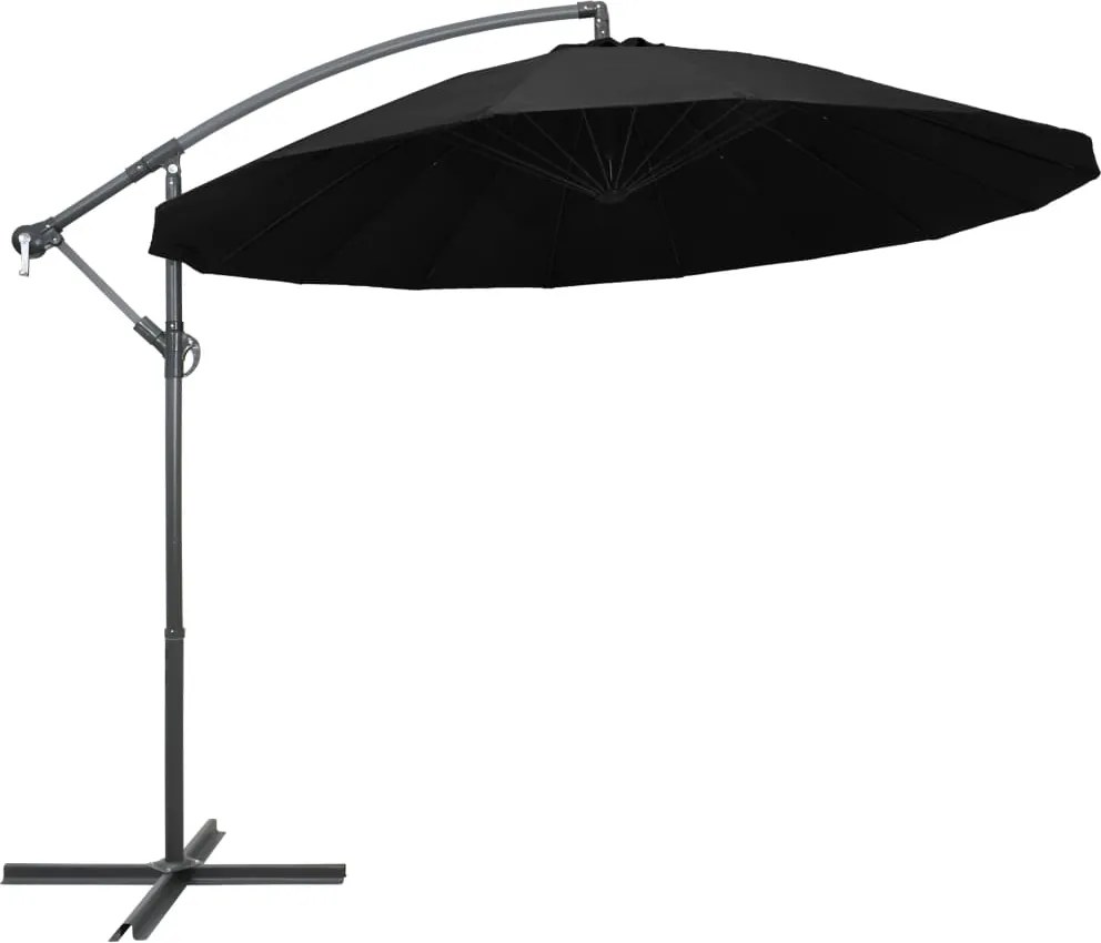 vidaXL Umbrelă de soare suspendată, negru, 3 m, stâlp de aluminiu