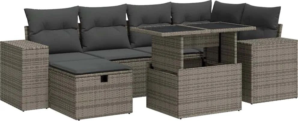 vidaXL Set canapele de grădină cu perne, 8 piese, gri, poliratan