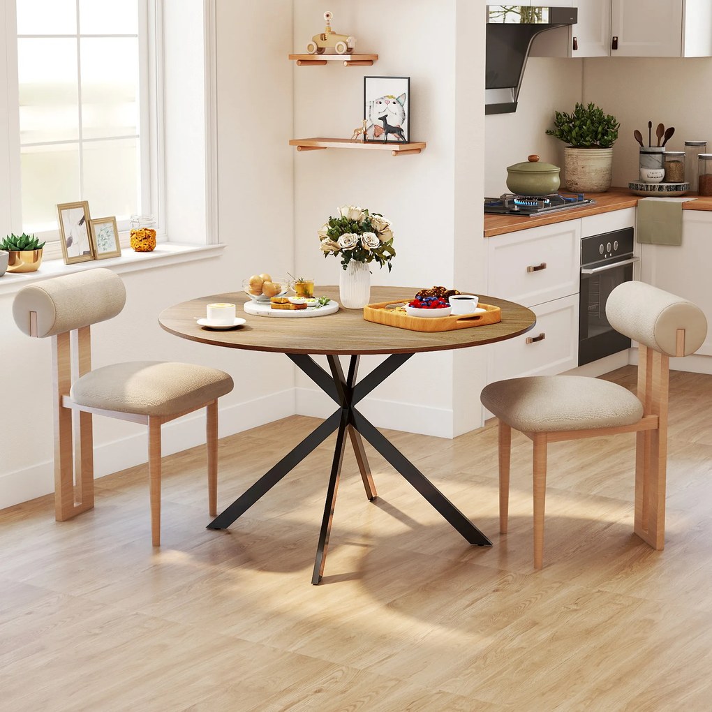 HOMCOM Masă de dining rotundă pentru 4 persoane 120 cm stil industrial cu plank aspect lemn, picioare incrucisate din oțel, stejar | Aosom Romania