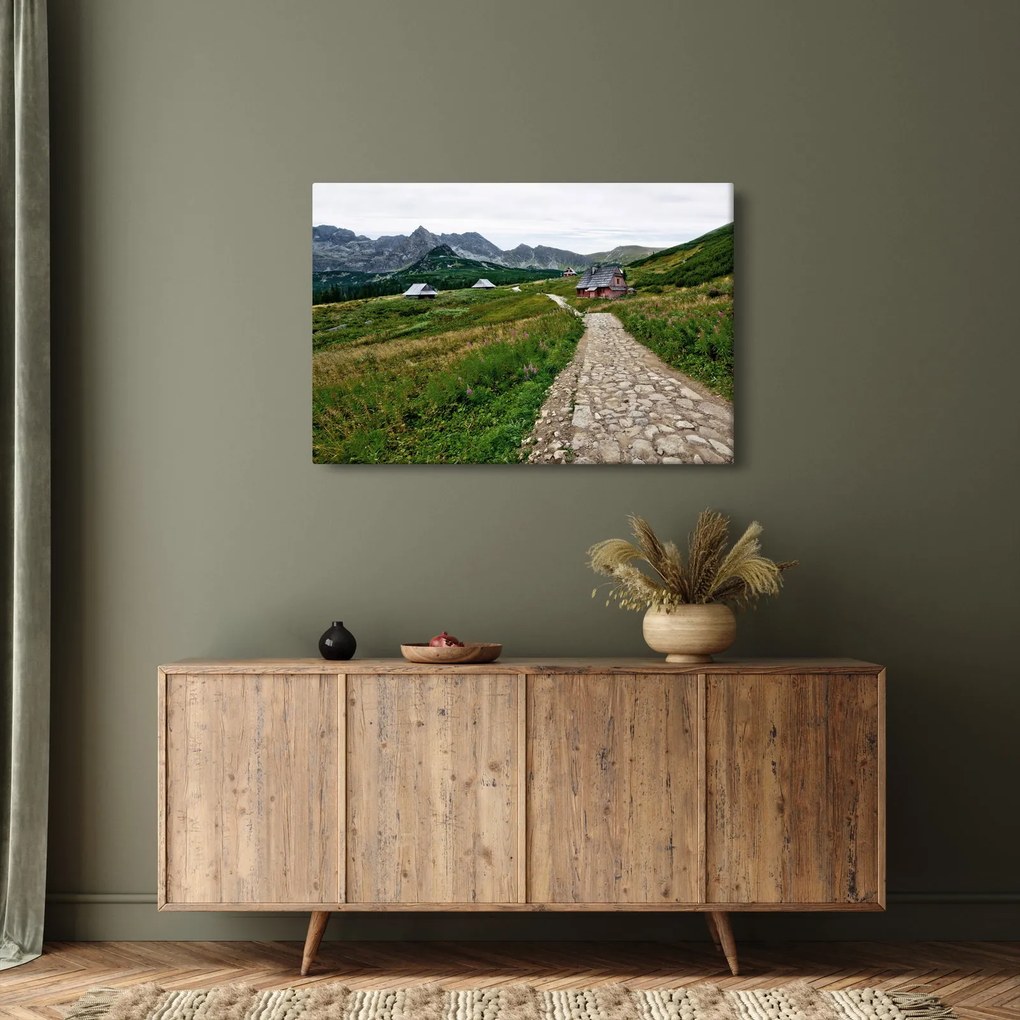 Tablou - Peisaj montan cu case (90x60 cm)