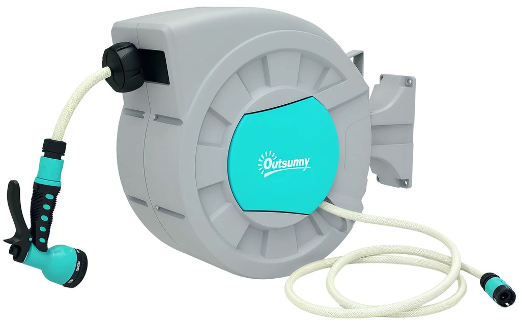 Outsunny Tabur pentru Furtun Retractabil cu Furtun de Apă 30+2 m, Rotativ la 180°, 50x23x45 cm, Verde | Aosom Romania