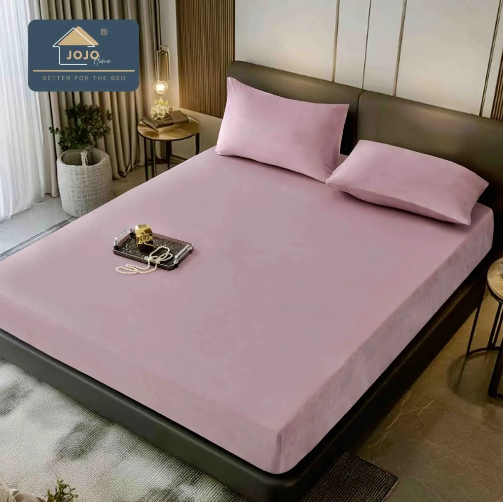 Huse de pat, 3 Piese, Catifea cu elastic 180x200, Roz