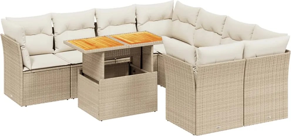 vidaXL Set canapele de grădină, 9 piese, cu perne, bej, poliratan