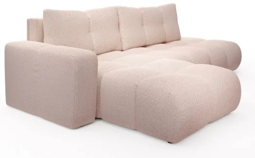 Colțar extensibil tapițat ALMADA, formă L, cu spațiu de depozitare, versiune stânga, roz