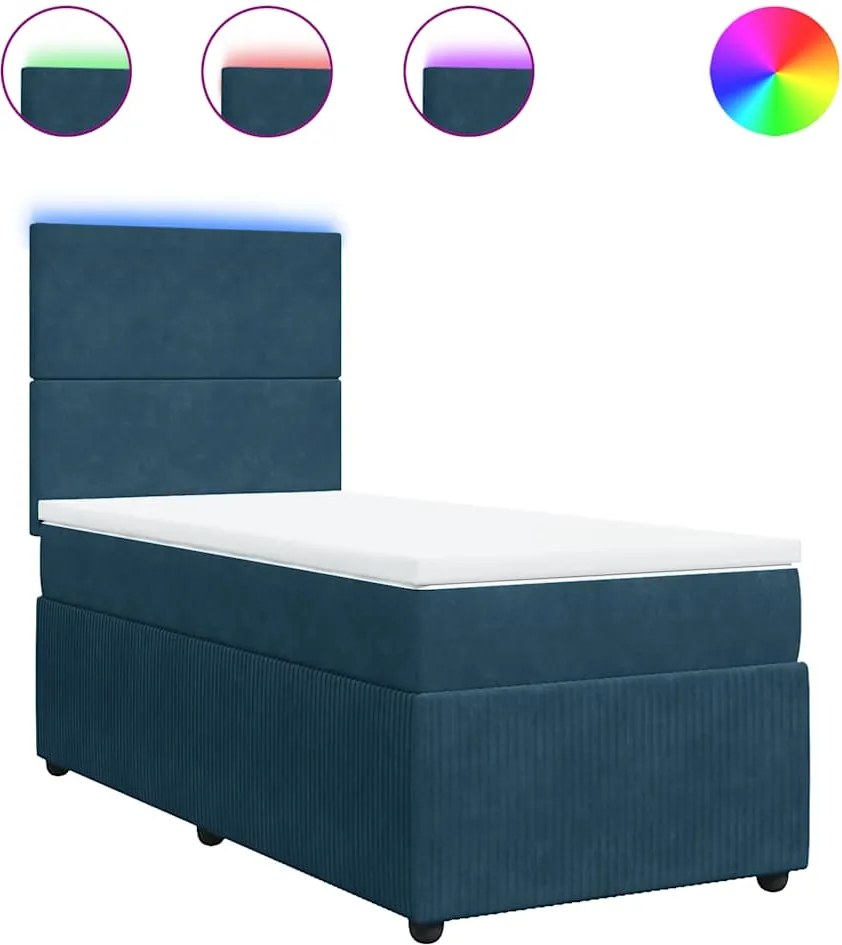 vidaXL Pat box spring cu saltea, albastru, 90x190 cm, catifea