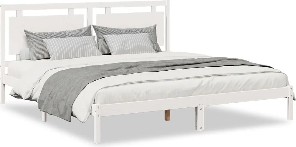 vidaXL Cadru pat foarte lung fără saltea, alb, 200x210 cm lemn masiv