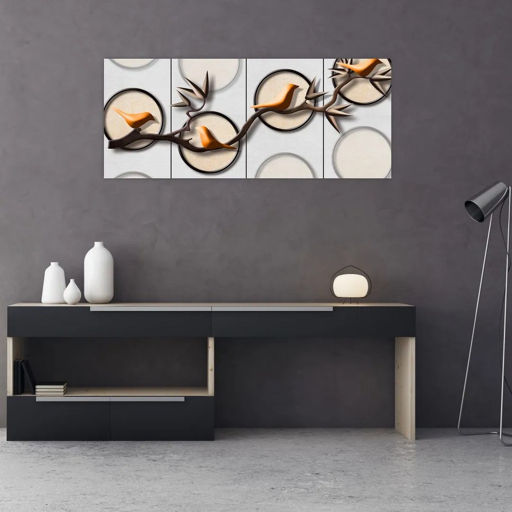 Tablou artistic - Păsărele pe creangă (120x50 cm)