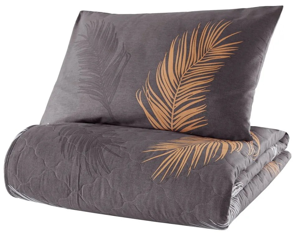 Cuvertură de pat cu față de pernă din bumbac ranforce Mijolnir Olivia, 180 x 225 cm, gri