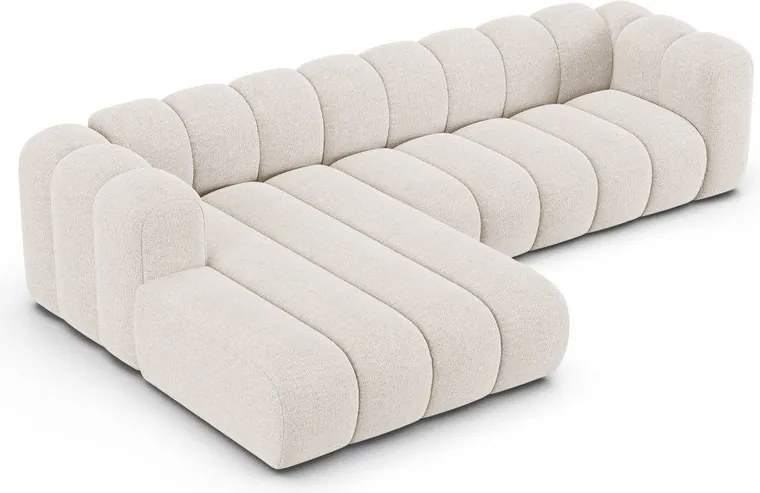 Colțar crem cu tapițerie din chenille (cu colț pe partea stângă/cu șezlong) Lupine – Micadoni