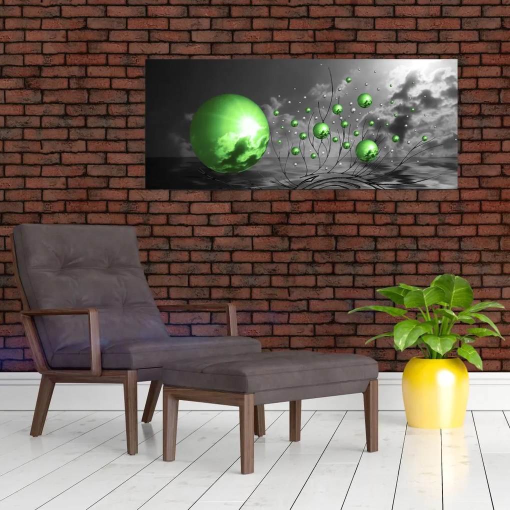 Tabloul bilelor verzi abstracte (120x50 cm)