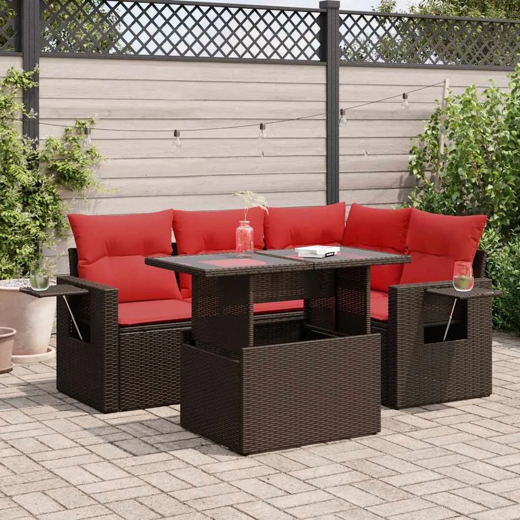 vidaXL Set canapea de grădină cu perne, 5 piese, poliratan/lemn acacia