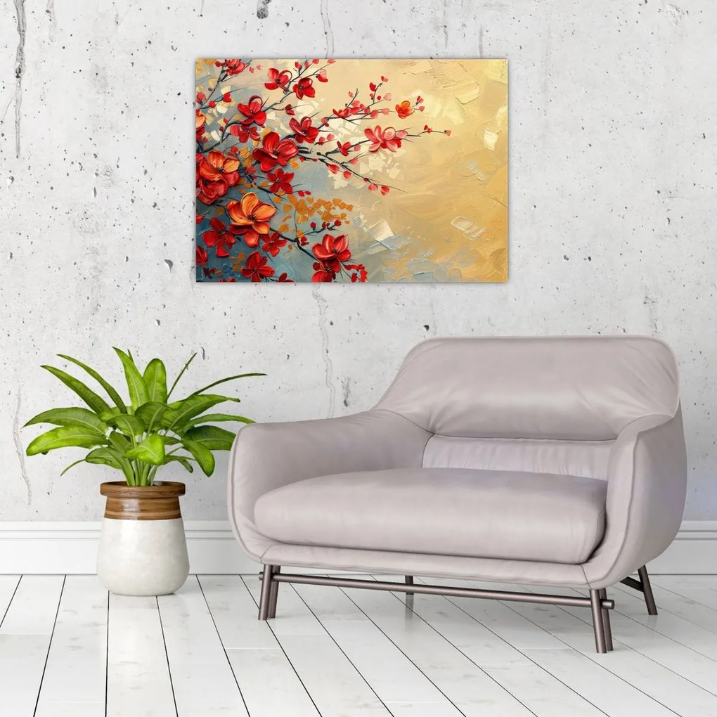 Tablou pe sticlă - Copac înflorit (70x50 cm)