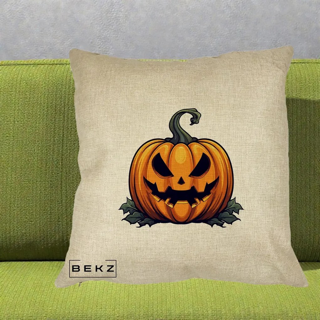 Perna Decorativa Halloween Jack-o'-Lantern Infricosator, 40x40 cm, Crem, Husa Detasabila, Perna Inclusa, BEKZ®