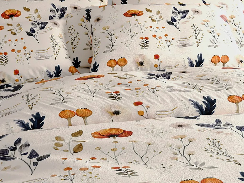 Set lenjerie cocolino PAPAVA crem + cearsaf Cocolino microplus cu elastic SOFT 180x200 cm alb, pat dublu