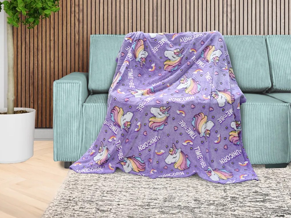 Patura fosforescenta microflanel TIME TO BE 150x200 cm violet