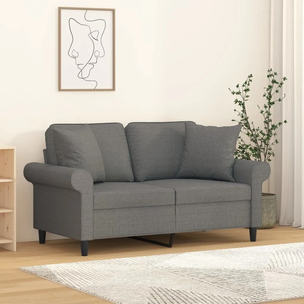 3153234 vidaXL Canapea cu 2 locuri cu perne&pernuțe gri închis 120 cm textil