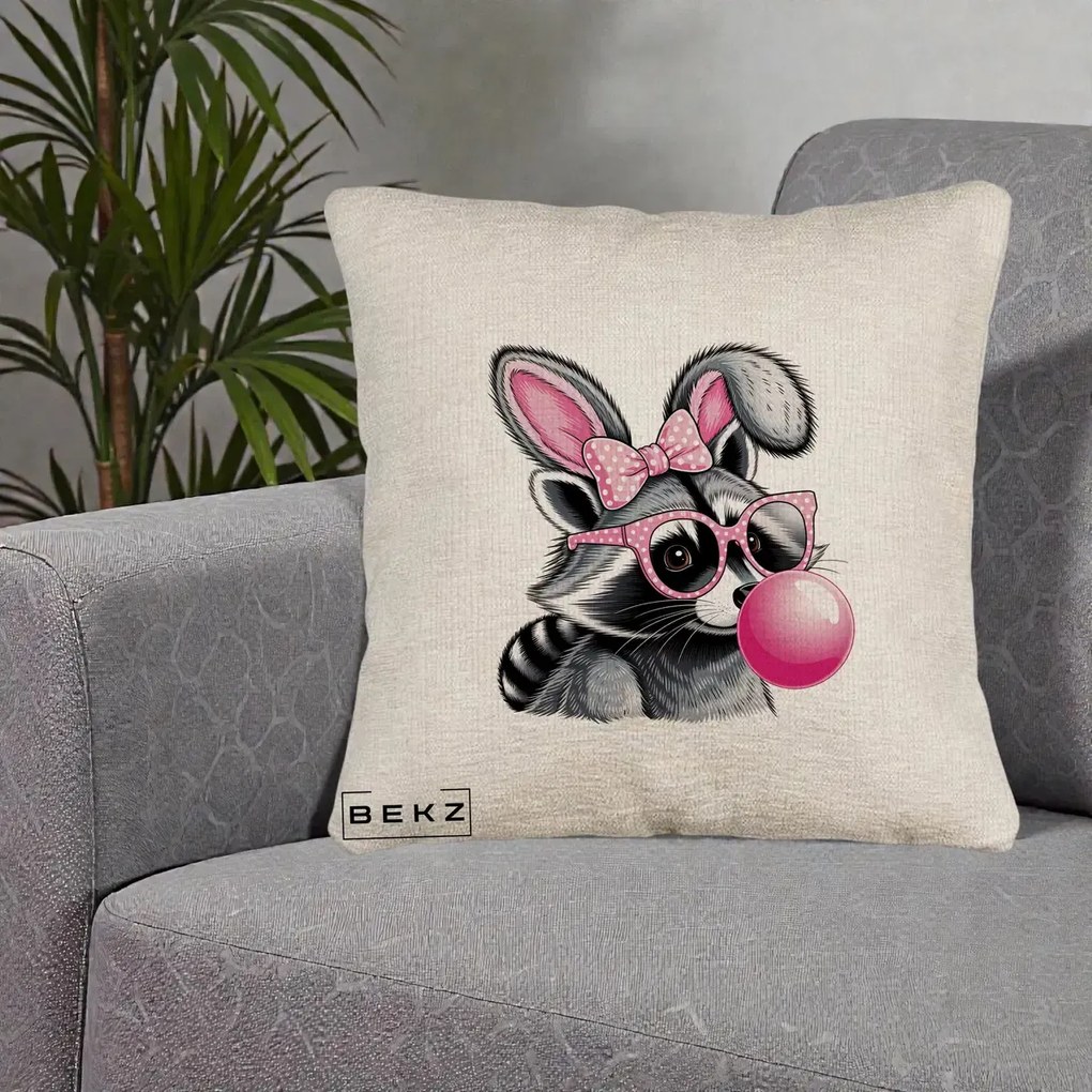 Perna Decorativa Raton cu Urechi de Iepure si Guma de Mestecat, 40x40 cm, Bej Canapea, Husa Detasabila, Perna Inclusa, BEKZ®