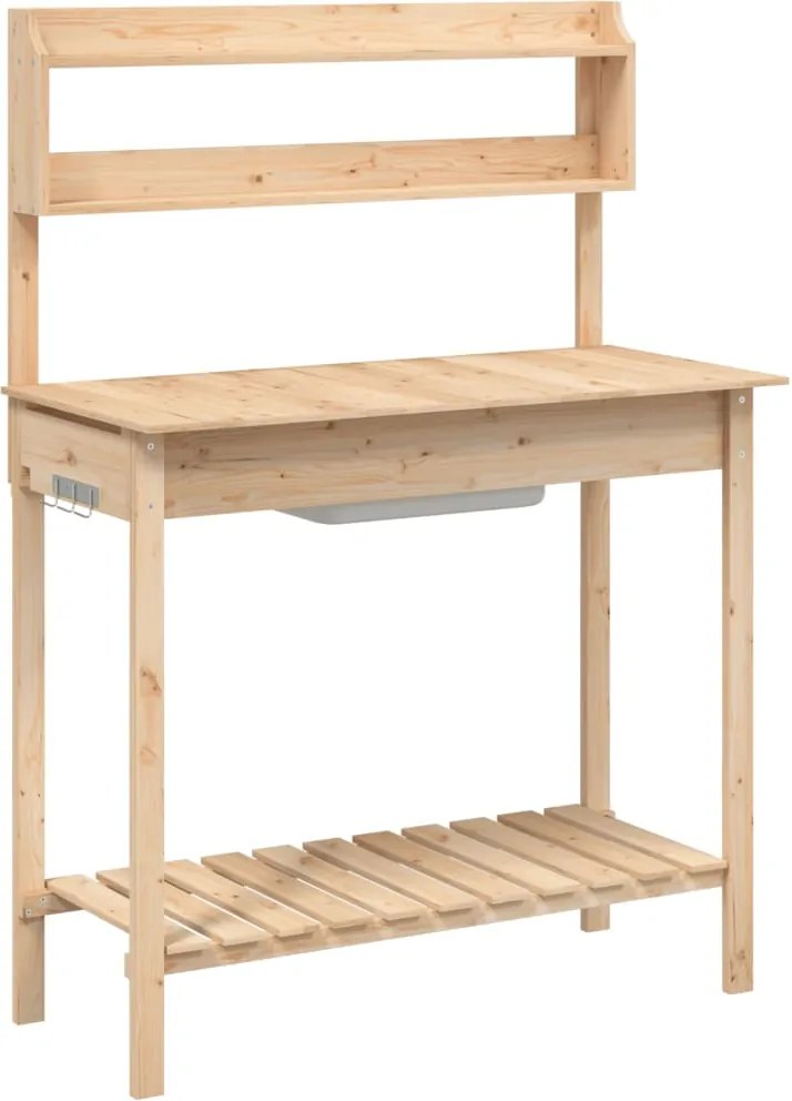 vidaXL Masă plantare cu chiuvetă, 147,5x44x139,5 cm, lemn masiv brad