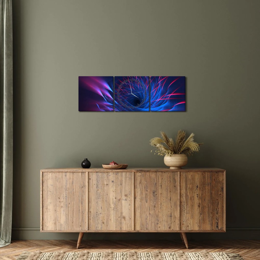 Tablou - abstaracție cu floare (cu ceas) (90x30 cm)