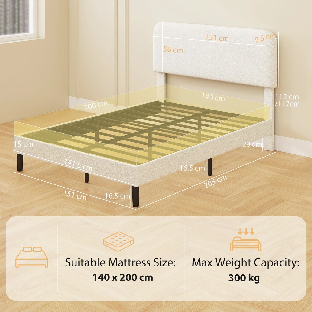 HOMCOM Cadru pat single cu tăblie căptușită cu Teddy-Fleece, cadru metalic pentru pat, montaj ușor, alb | Aosom Romania