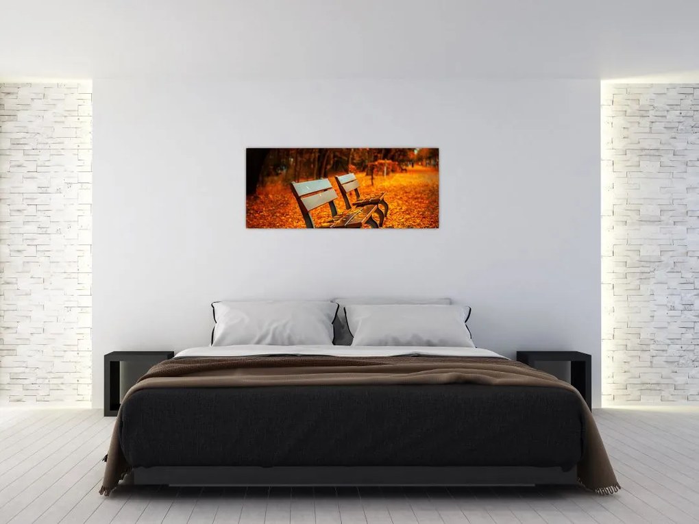 Tablou cu banca toamna (120x50 cm)