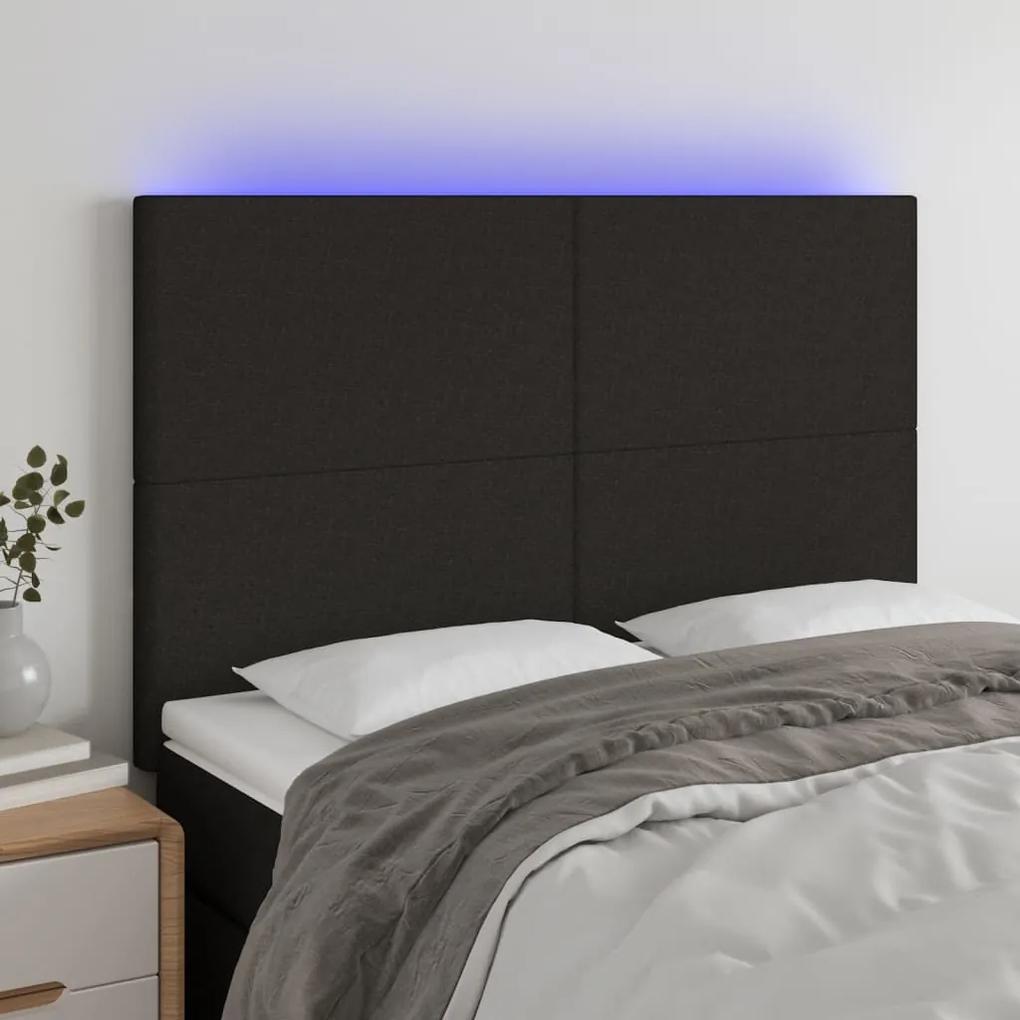 3122144 vidaXL Tăblie de pat cu LED, negru, 144x5x118/128 cm, textil
