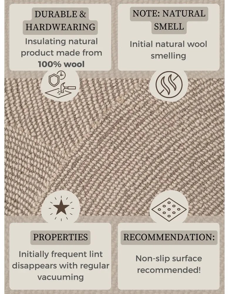 Covor bej țesut manual din lână 120x180 cm Calmio – Hanse Home