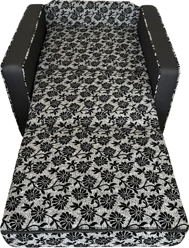 Fotoliu SAMY NEXT extensibil, cu lada de depozitare, stofa gri cu negru , cadru metalic, 103x100x92 Stofa, Gri + Negru