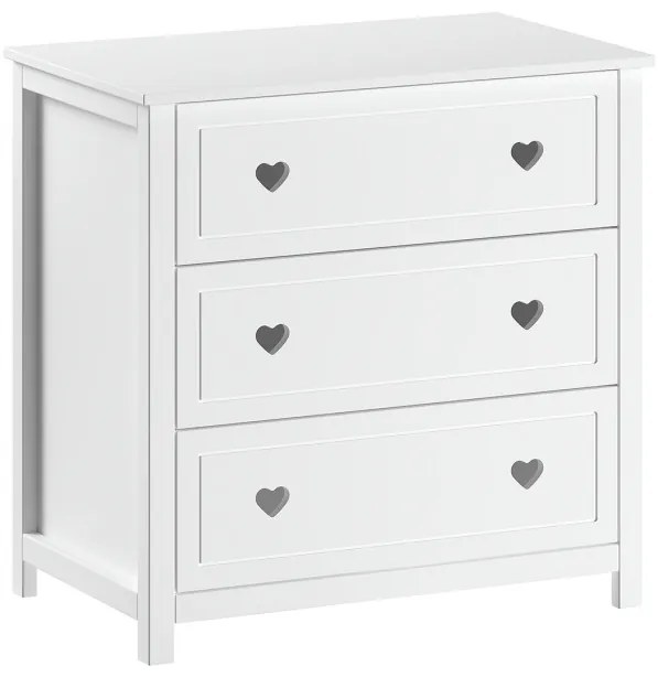 Comodă AMORI pentru Copii, Alb (Pin Masiv și MDF), Design Romantic – Vipack