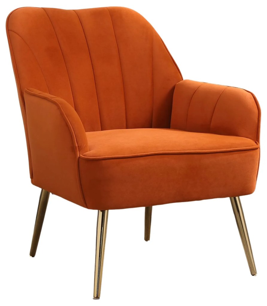 Fotoliu de salon din catifea, Design ergonomic, Portocaliu