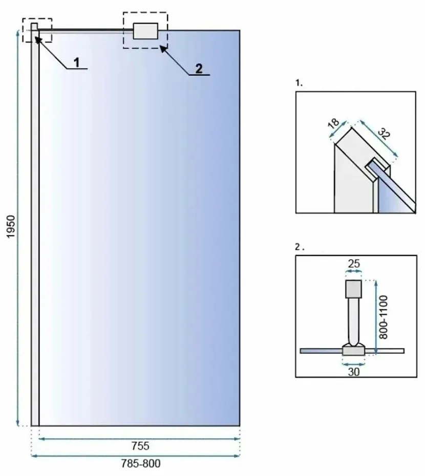 Paravan de dus tip Walk-in Rea Aero 80x195 cm profil crom