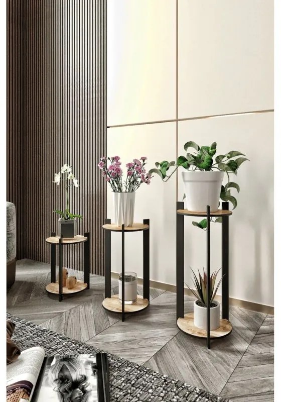 Stand din lemn pentru plante Birou pentru flori rotund - stejar