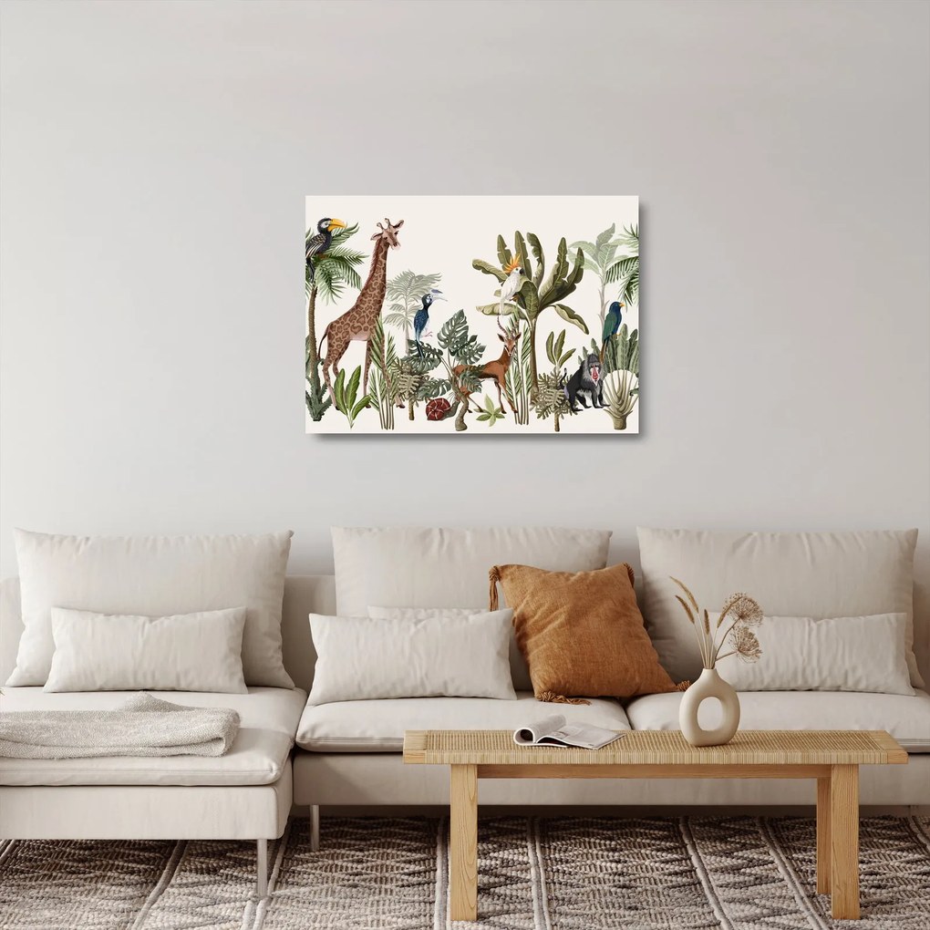 Tablou pe sticlă - Jungla plină de animale (70x50 cm)