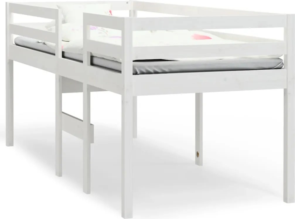 vidaXL Pat înalt de dormitor, alb, 90x200 cm, lemn masiv de pin