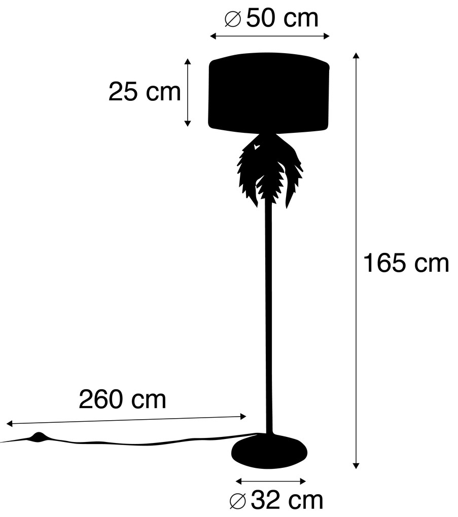 Lampă de podea aurie 145 cm cu abajur negru din catifea 50 cm - Botanica