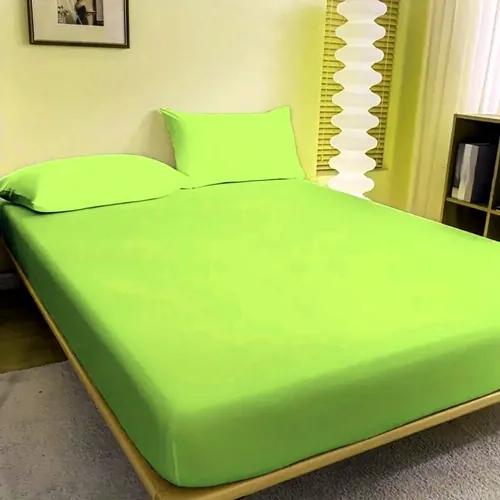 Cearceaf de pat cu elastic, 160x200cm, 2 fete de perna, 50x70cm, bumbac, verde
