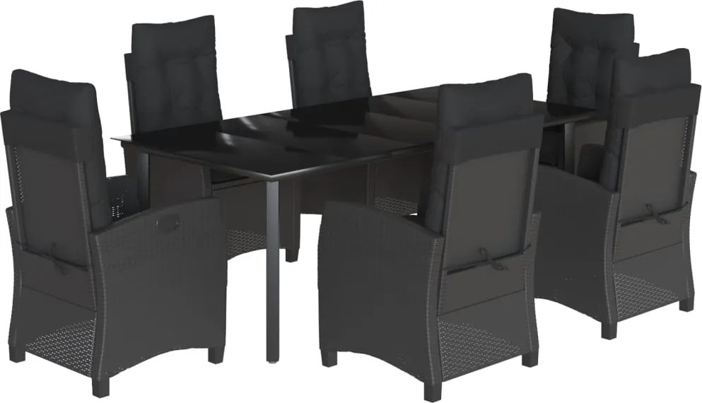 vidaXL Set mobilier de grădină cu perne, 7 piese, negru, poliratan