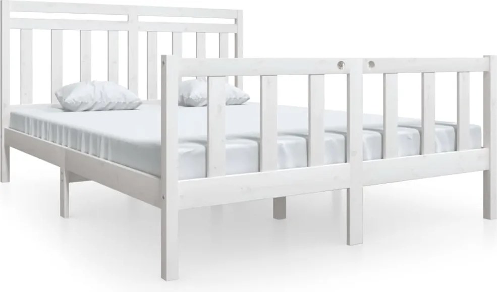 vidaXL Cadru de pat, alb, 160x200 cm, lemn masiv