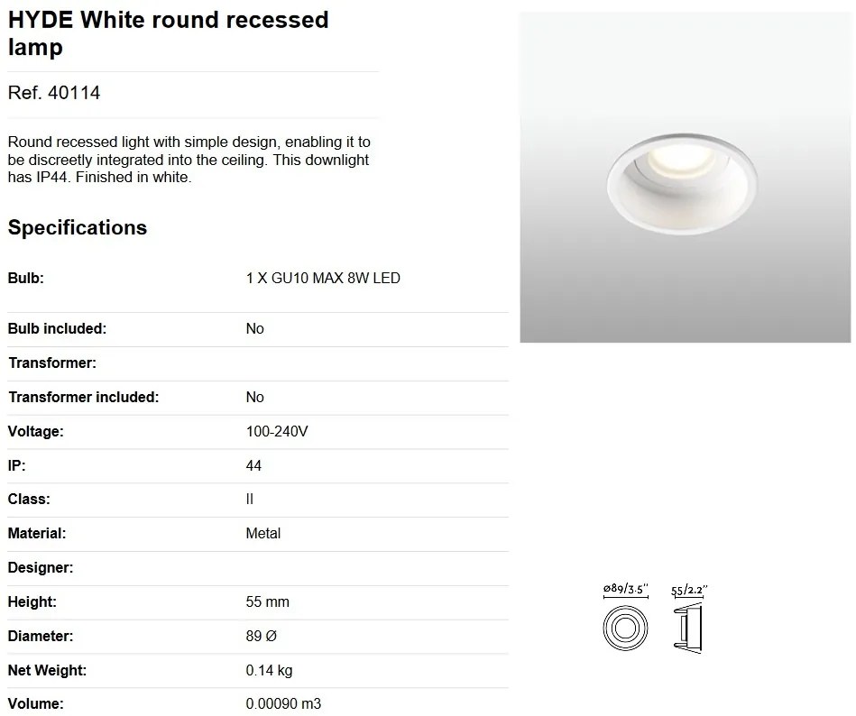 Rama spot incastrabil tavan fals cu protectie IP44 HYDE White round 40114