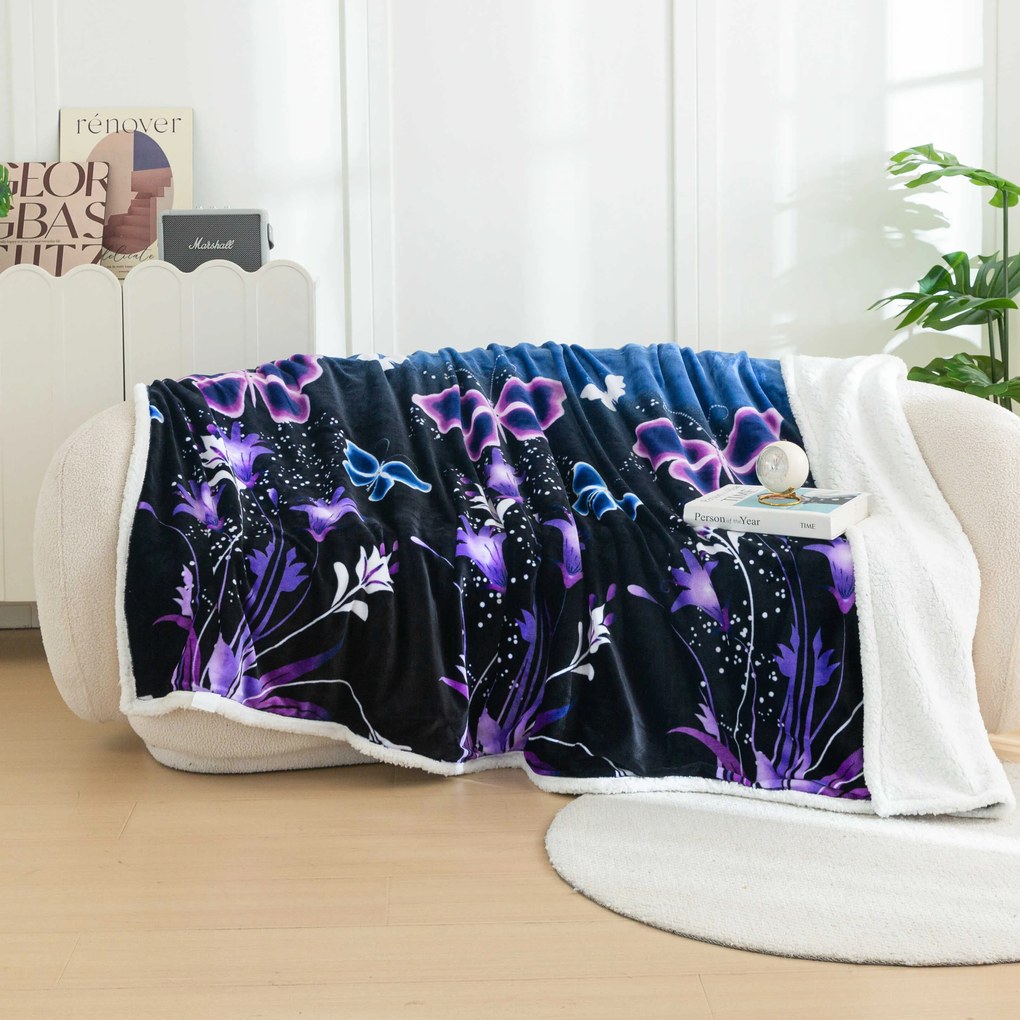 Patura miel din microplus VIOLET BUTTERFLY albastru inchis Dimensiune: 160 x 200 cm