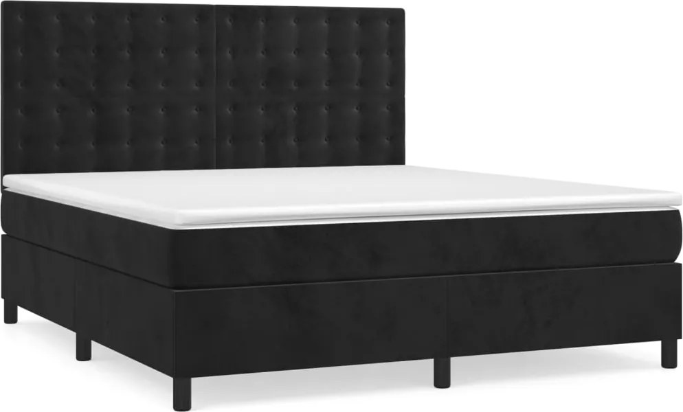 vidaXL Pat box spring cu saltea, negru, 160x200 cm, catifea