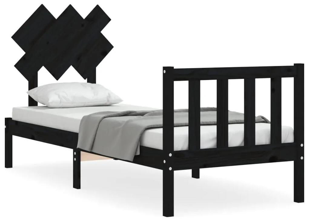 3193430 vidaXL Cadru de pat cu tăblie Small Single, negru, lemn masiv